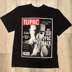 Black Tupac T-shirt with front and back graphics MEN SIZE L